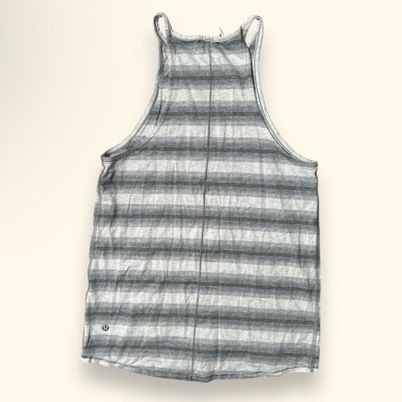 Lululemon Find Your Zen High Neck Tank Top Grey White Striped Sz 4 - Picture 3 of 6